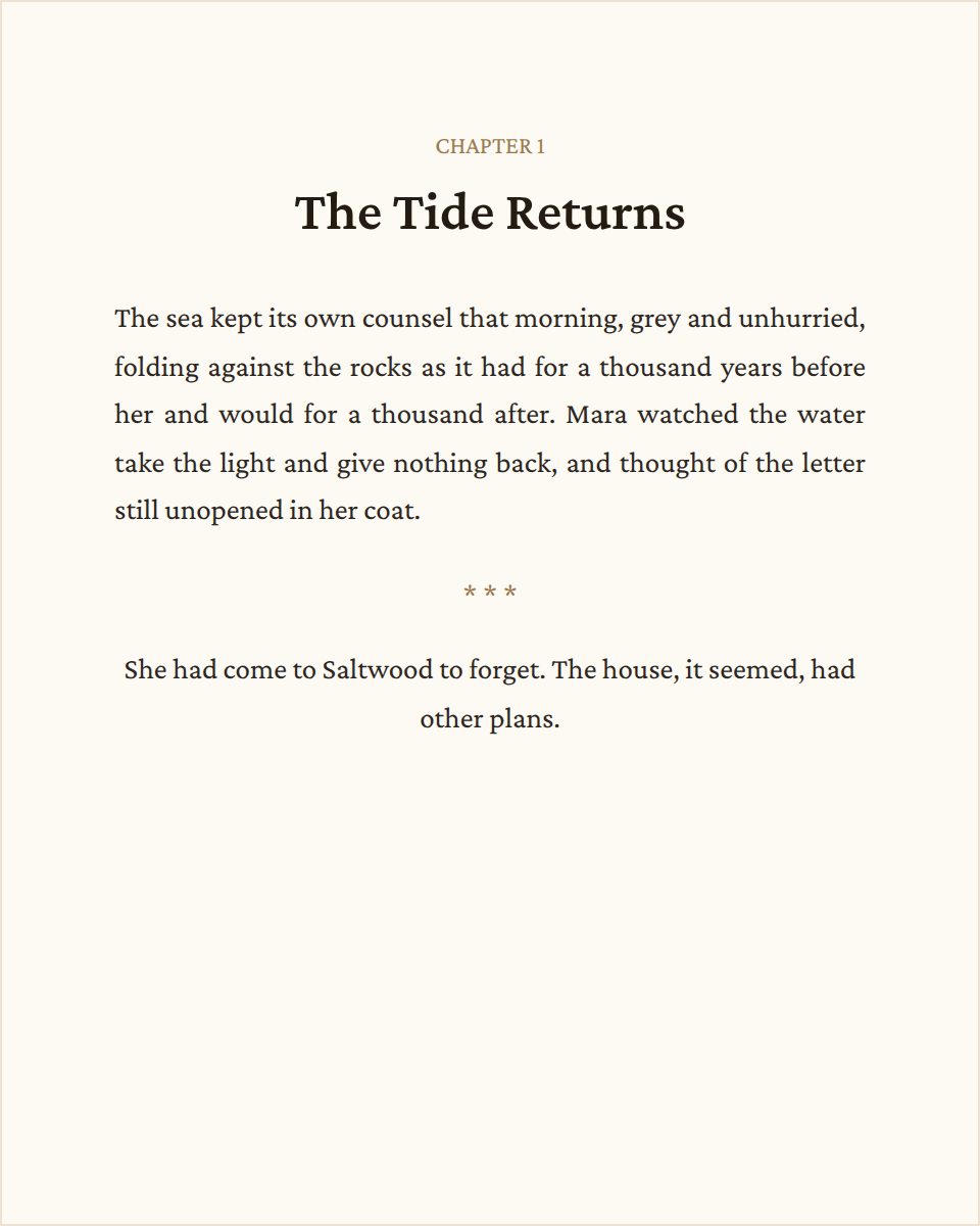 Chapter opener in the Minimal theme, a quiet understated layout with restrained typography