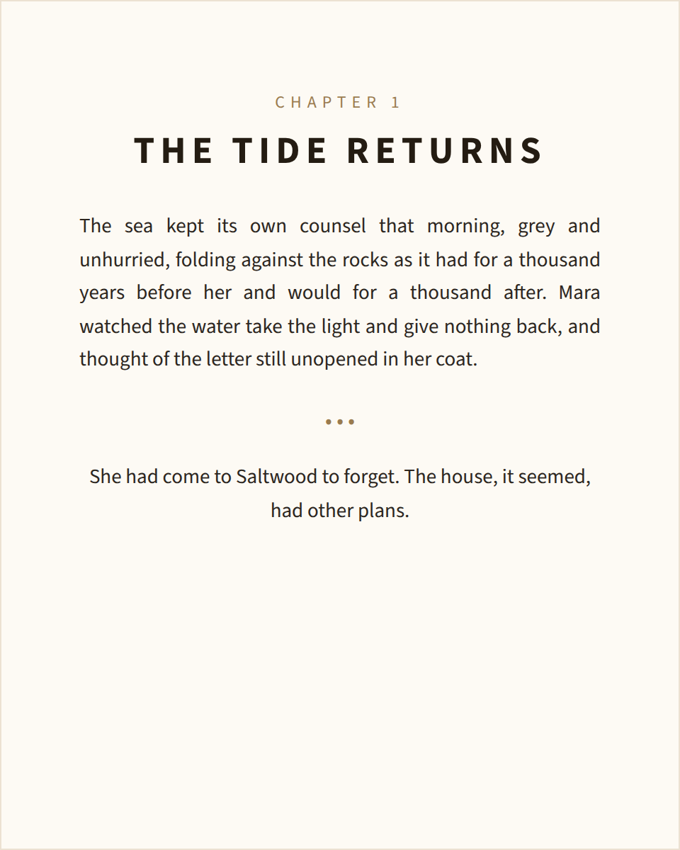 Chapter opener in the Sans theme, a clean contemporary sans-serif layout for nonfiction and memoir