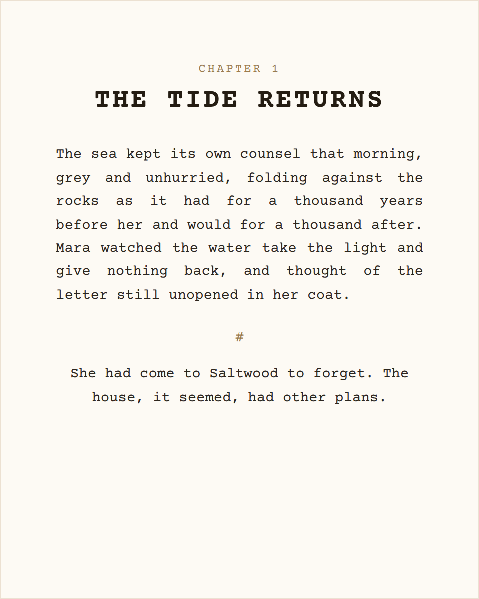 Chapter opener in the Screenplay theme, a fixed-width Courier layout in the screenwriting tradition
